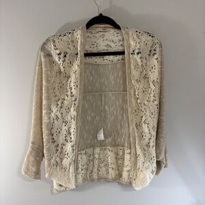 ISSI Y2K Metallic Gold Crochet‎ Lace Open Front Cardigan Shrug Medium



Medium